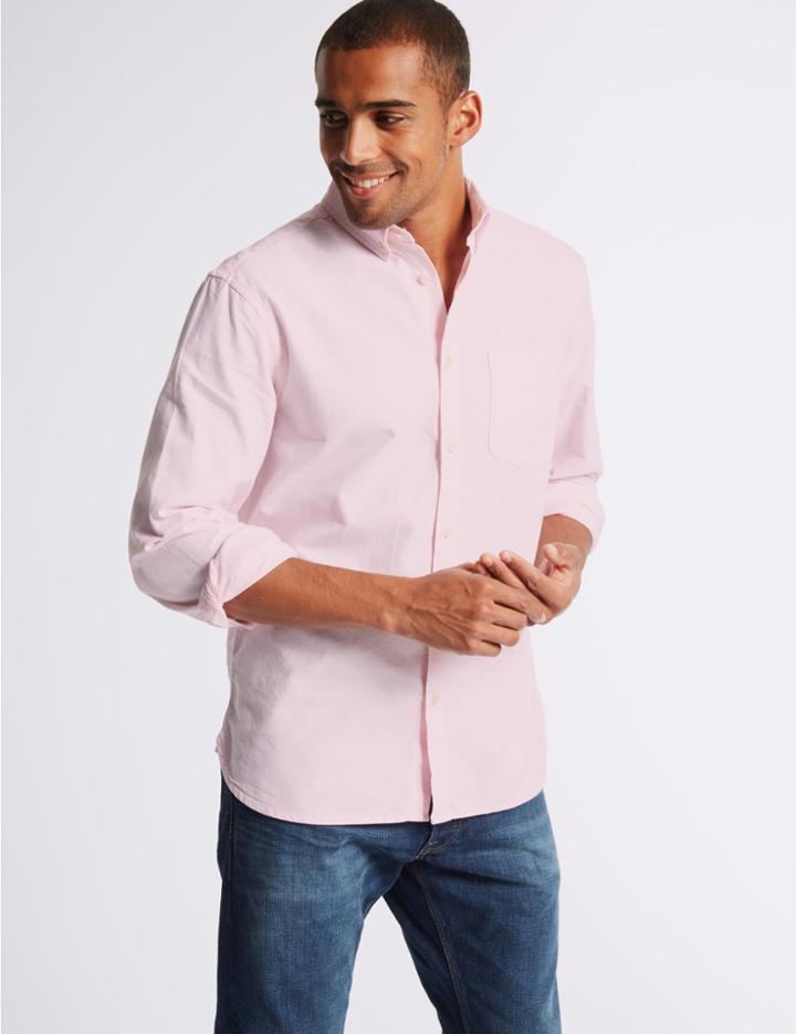 Marks & Spencer 2in Longer Pure Cotton Oxford Shirt Bright Pink