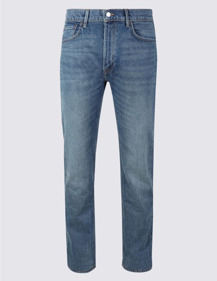 Marks & Spencer Vintage Wash Tapered Fit Jeans Blue Tint