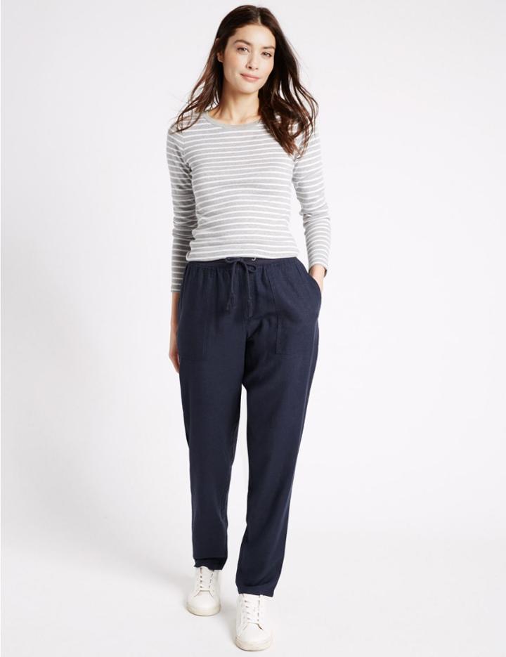 Marks & Spencer Drawstring Tapered Leg Trousers Navy
