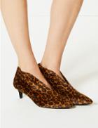 Marks & Spencer Wide Fit Kitten Heel V-cut Shoe Boots Brown Mix