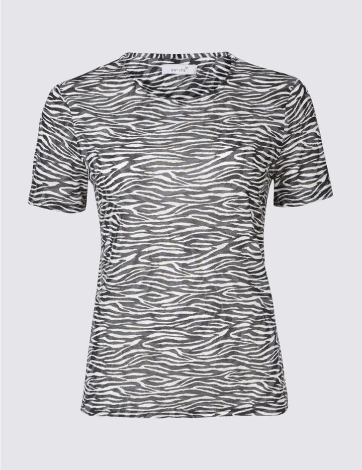Marks & Spencer Zebra Print Round Neck Short Sleeve T-shirt Ivory Mix