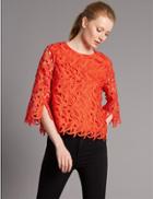 Marks & Spencer Lace Round Neck 3/4 Sleeve Shell Top Red
