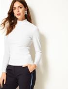Marks & Spencer Ribbed Turtle Neck Long Sleeve T-shirt Soft White