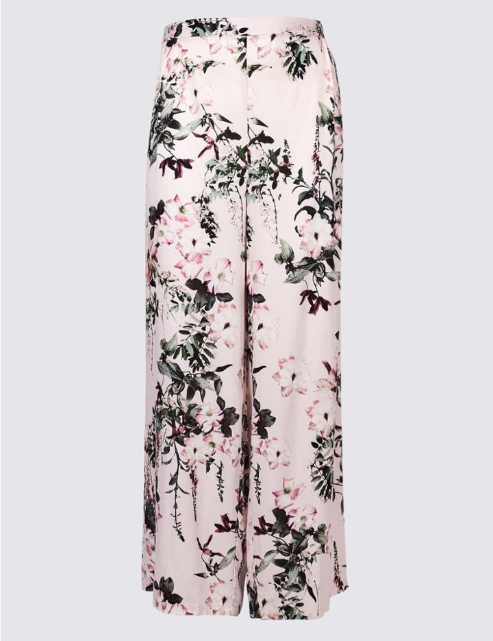 Marks & Spencer Curve Floral Print Wide Leg Trousers Pink Mix