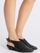 Marks & Spencer Leather Block Heel Slingback Shoes Black