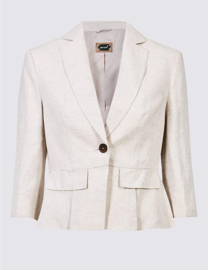 Marks & Spencer Pure Linen Single Breasted Blazer Oatmeal