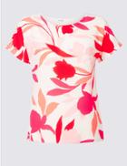 Marks & Spencer Floral Print Round Neck Short Sleeve Top Pink Mix