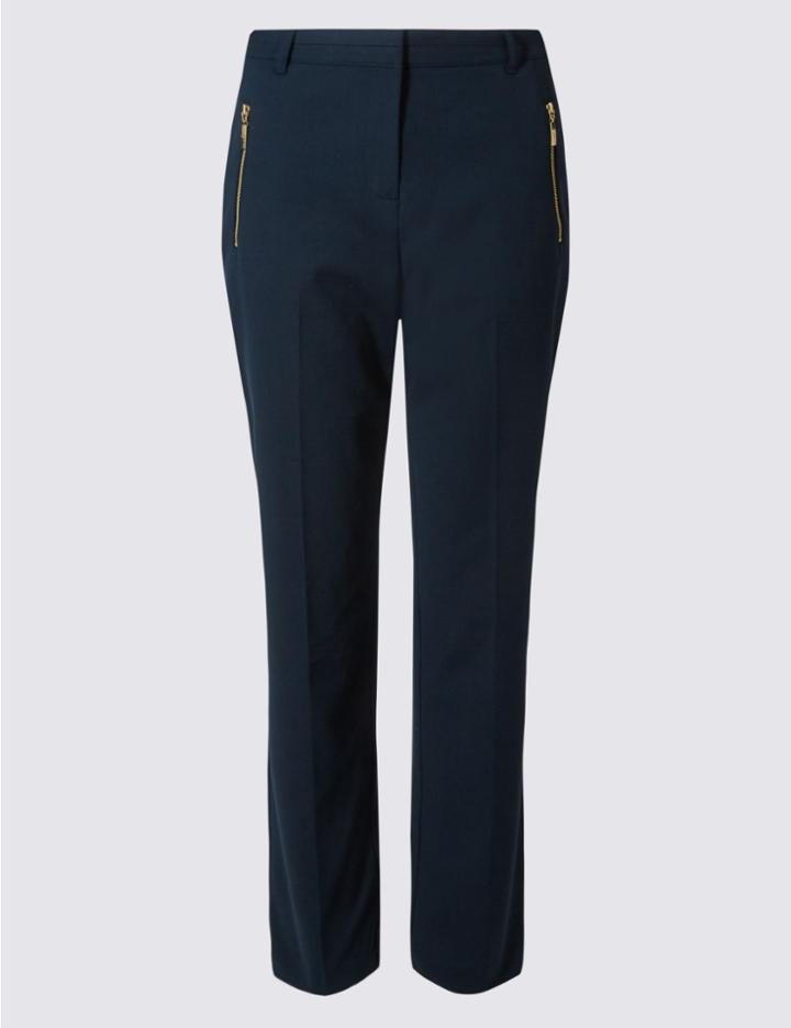 Marks & Spencer Zipped Pocket Straight Leg Trousers Navy