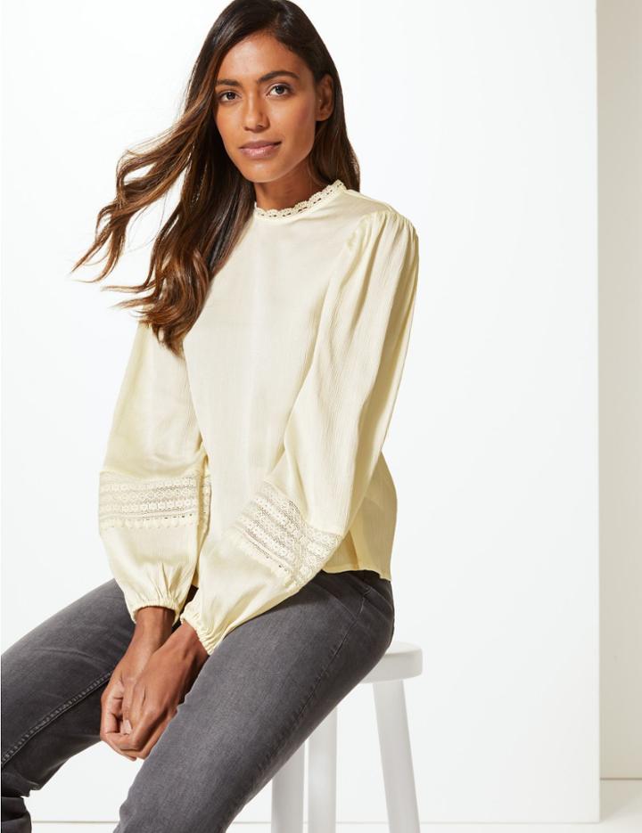 Marks & Spencer Round Neck Long Sleeve Blouse Cream