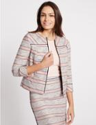 Marks & Spencer Striped Front Zip Jacket Pink Mix