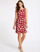 Marks & Spencer Linen Blend Floral Print Tunic Dress Red Mix