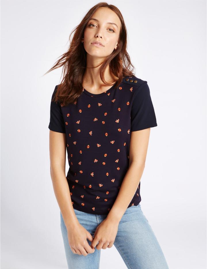 Marks & Spencer Lady Bird Print Short Sleeve T-shirt Navy Mix