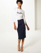 Marks & Spencer Cotton Rich Chino A-line Skirt Navy