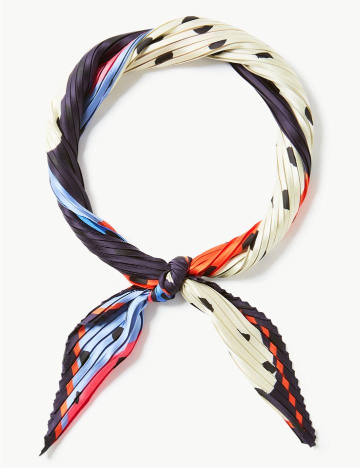 Marks & Spencer Pleated Polka Dot Scarf Navy Mix