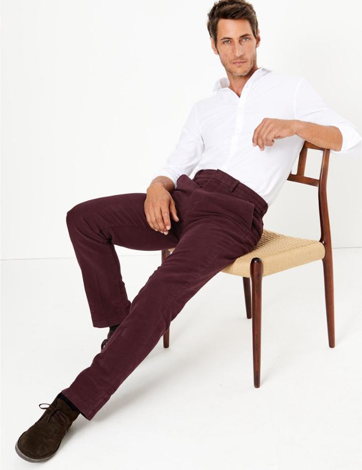 Marks & Spencer Pure Cotton Moleskin Chinos Burgundy