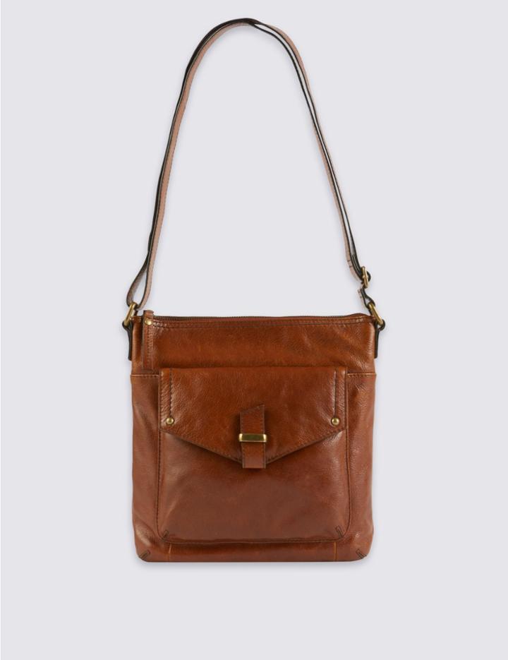 Marks & Spencer Leather Across Body Bag Dark Tan