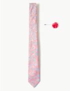 Marks & Spencer Floral Tie & Lapel Pin Set Pink Mix
