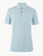 Marks & Spencer Pure Cotton Printed Polo Shirt Pale Blue Mix