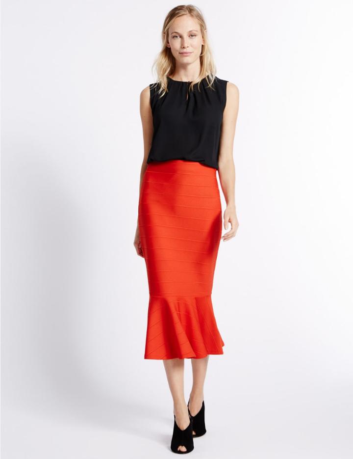 Marks & Spencer Fluted A-line Midi Skirt Red