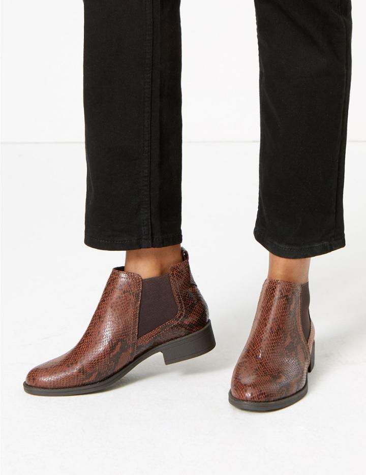 Marks & Spencer Animal Print Chelsea Ankle Boots Brown Mix