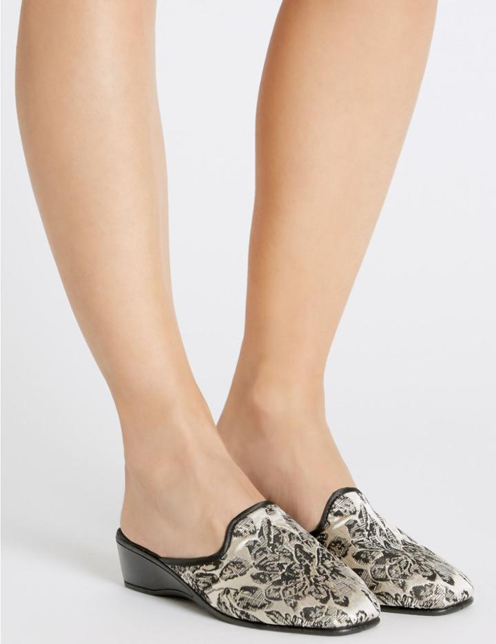 Marks & Spencer Wedge Heel Floral Print Mule Slippers Silver Mix