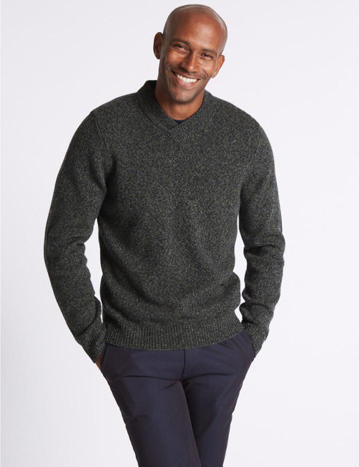 Marks & Spencer Wool Rich Textured Jumper Green Mix