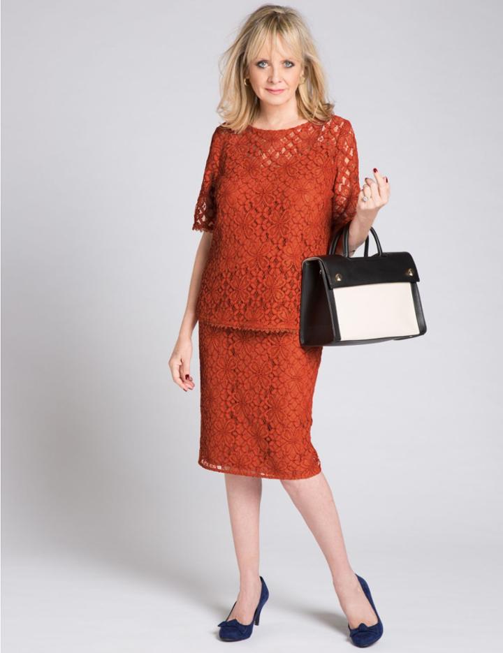 Marks & Spencer Cotton Blend Lace A-line Midi Skirt Hot Bronze