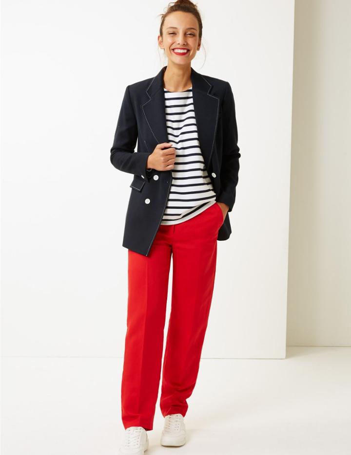 Marks & Spencer Relaxed Straight Leg Trousers Bright Red