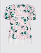 Marks & Spencer Floral Print V-neck Short Sleeve T-shirt Pink Mix