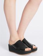 Marks & Spencer Leather Cross Over Elastic Wedge Mule Shoes Black