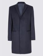 Marks & Spencer Wool Blend Revere Overcoat Navy