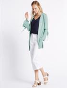Marks & Spencer Ribbed Hem Tie Sleeve Cardigan Pale Jade