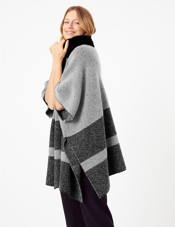 Marks & Spencer Faux Fur Collar Colour Block Poncho Grey