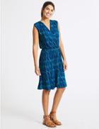 Marks & Spencer Leaf Print Wrap Beach Dress Blue Mix