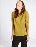 Marks & Spencer Ribbed Slash Neck 3/4 Sleeve Jumper Antique Brass