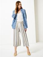 Marks & Spencer Pure Linen Wide Leg Cropped Trousers Multi