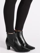 Marks & Spencer Leather Block Heel Elegant Ankle Boots Black