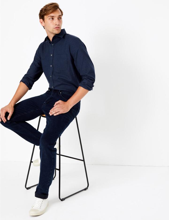 Marks & Spencer Pure Cotton Twill Regular Fit Shirt Navy