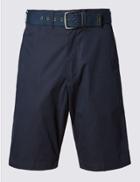 Marks & Spencer Cotton Rich Lightweight Belted Shorts Navy
