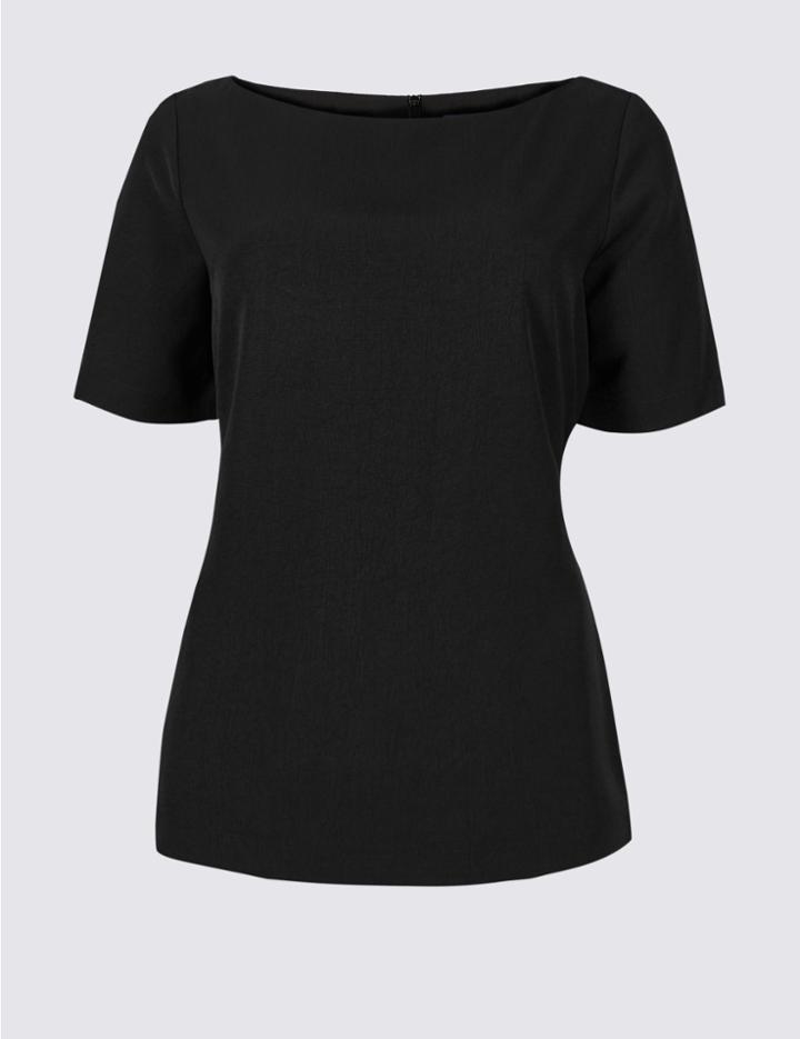 Marks & Spencer Round Neck Half Sleeve Blouse Black