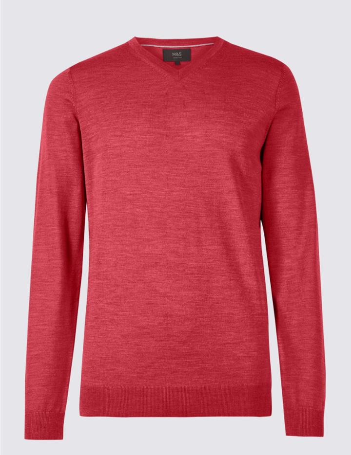 Marks & Spencer Pure Merino Wool V-neck Jumper Rose