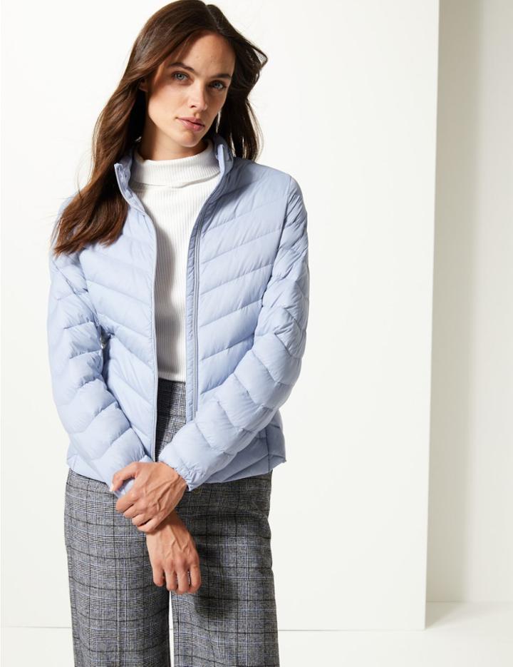 Marks & Spencer Lightweight Down & Feather Jacket With Stormwear&trade; Cornflower