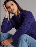 Marks & Spencer Cotton Rich Cable Round Neck Jumper Purple