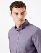 Marks & Spencer Cotton Easy Iron Tailored Fit Oxford Shirt Plum