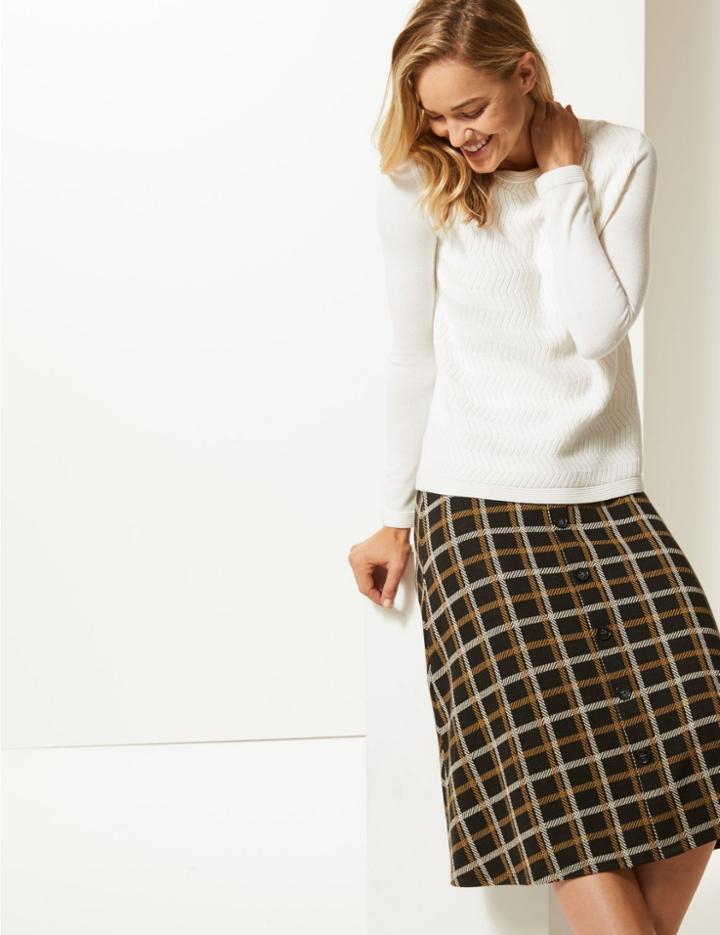 Marks & Spencer Checked Midi Skirt Black Mix