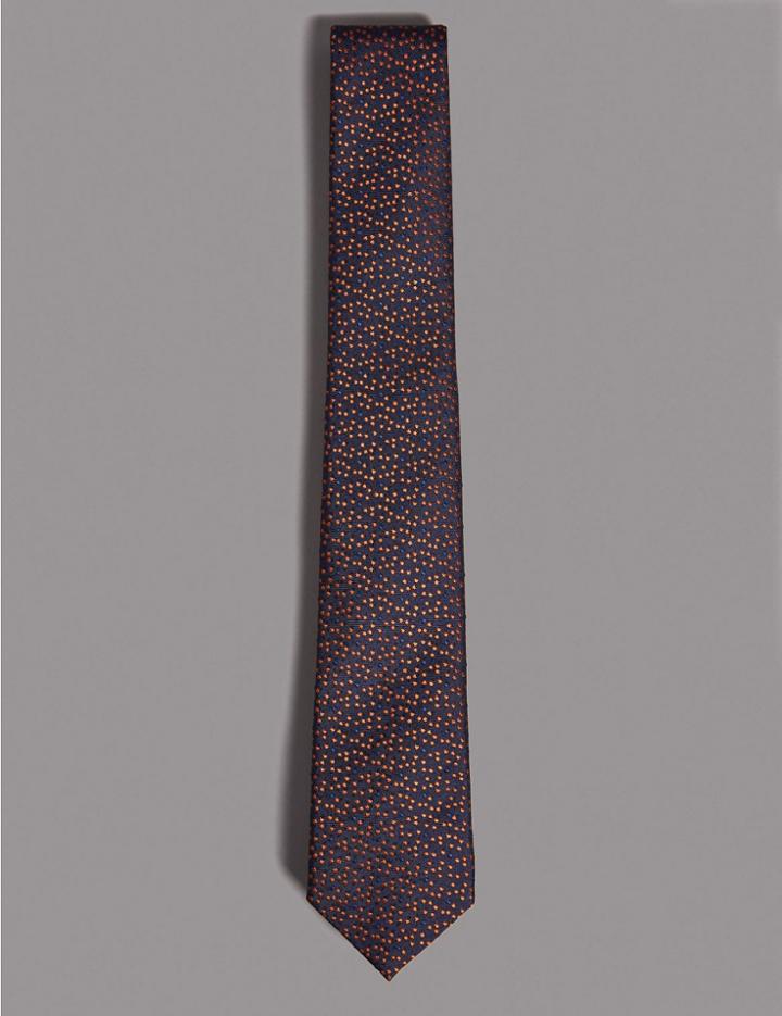 Marks & Spencer Pure Silk Micro Star Tie Burnt Orange