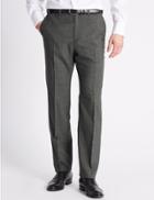 Marks & Spencer Tailored Fit Wool Blend Flat Front Trousers Grey