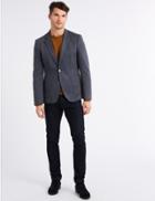 Marks & Spencer Cotton Blend Indigo Textured Slim Fit Jacket Indigo