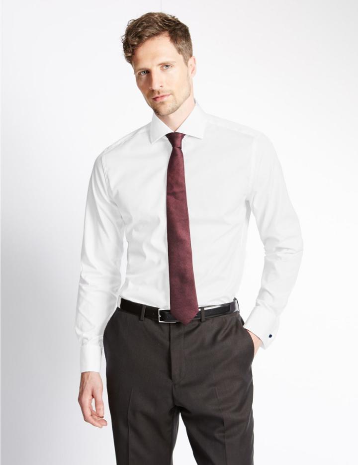 Marks & Spencer 2in Longer Pure Cotton Non-iron Regular Shirt White