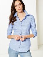 Marks & Spencer Cotton Rich Polka Dot Shirt Blue Mix